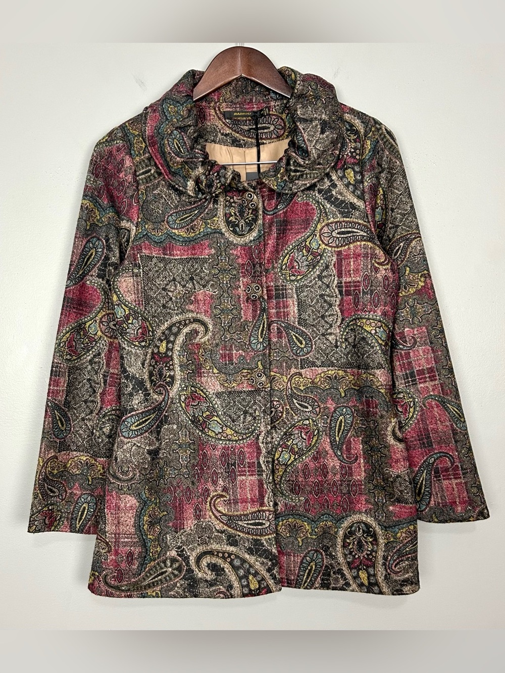 Radzoli Paisley Tapestry Ruffle-Collar Jacket Women’s Size S Artsy Boho Pockets
